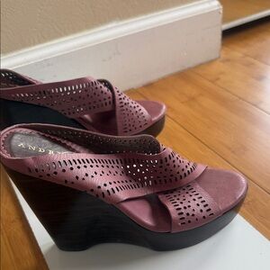 AND Rosewood Laser-Cut Wedge Sandals